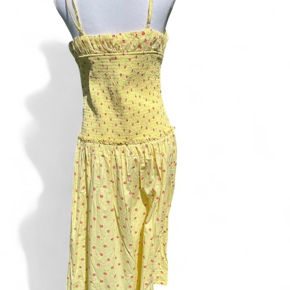Free People Lavender Daze Butter Yellow Strawberry Drop waist dress Sz M - Picture 6 of 7